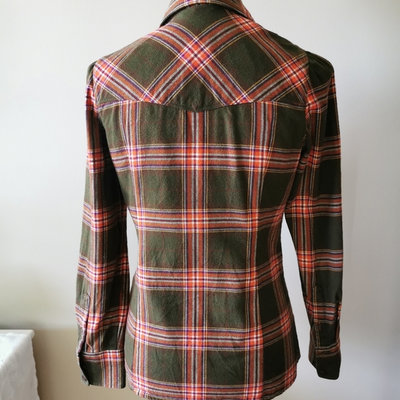 ELand Plaid Green & Orange Flannel Shirt - Picture 4 of 9